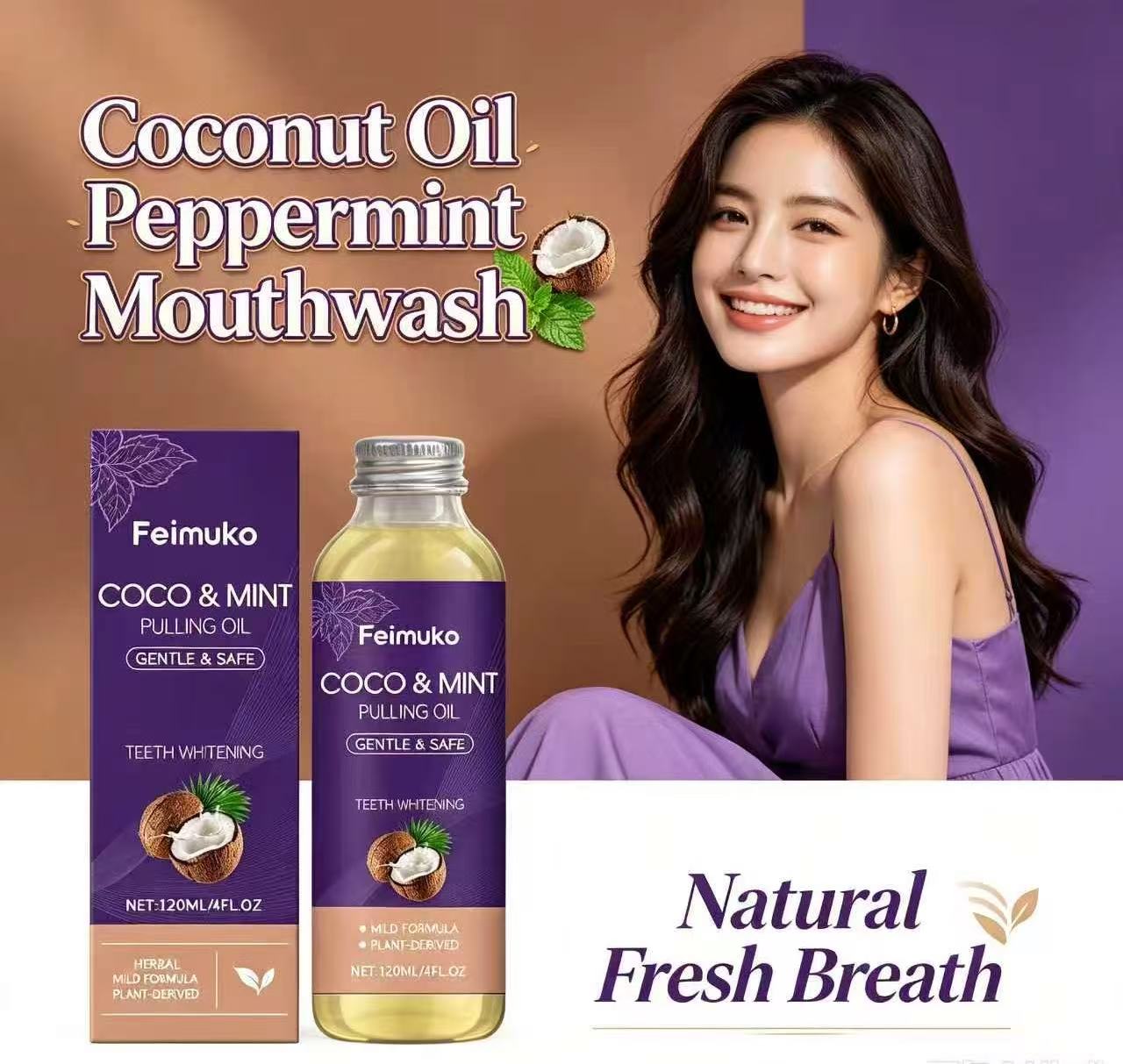 Coconut Oil Pull - زيت جوز الهند والنعناع، غسول فم