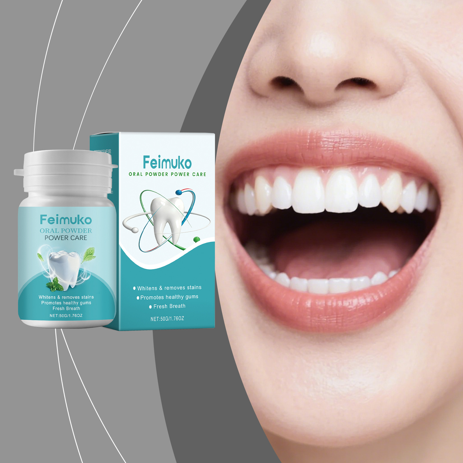 Teeth Whitening Promotion - مسحوق فيموكو الفموي لإزالة البقع وتقليل
