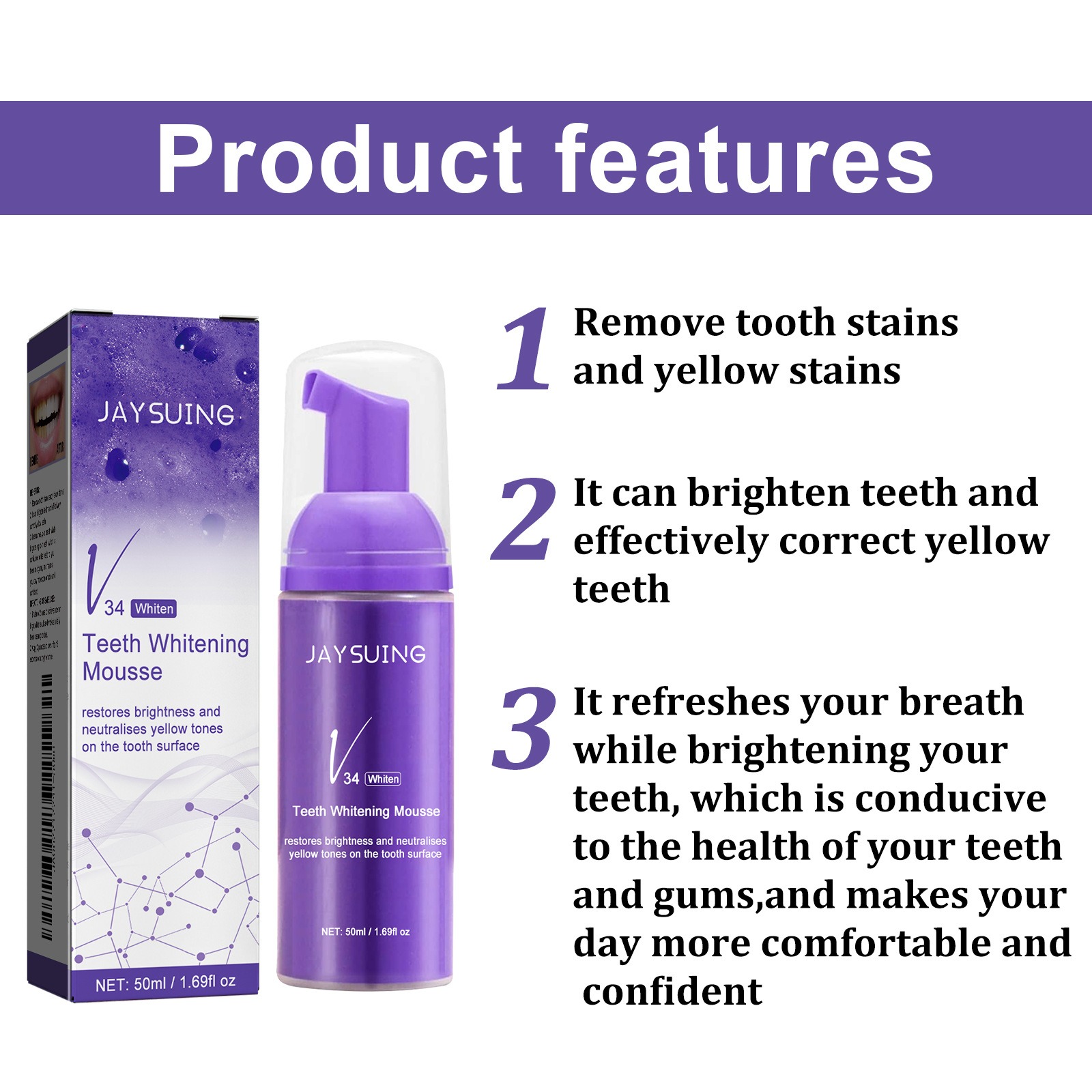 معجون أسنان V34 موس لتنظيف الأ - مراجعة Teeth Whitening Mousse وسعره